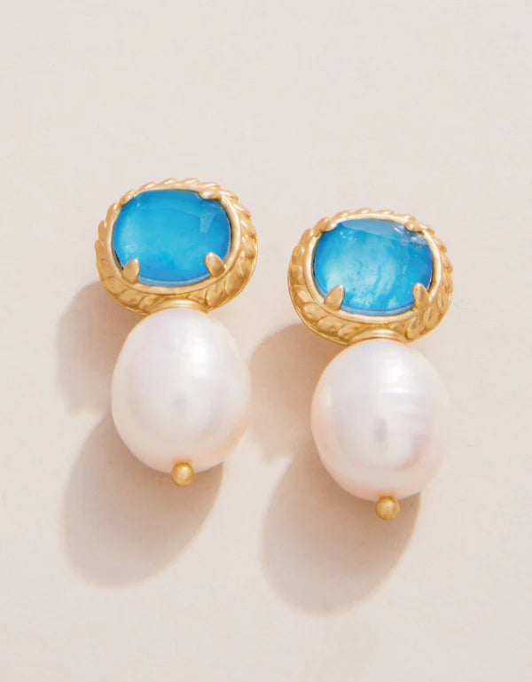 Karina Pearl Drop Earrings Blue