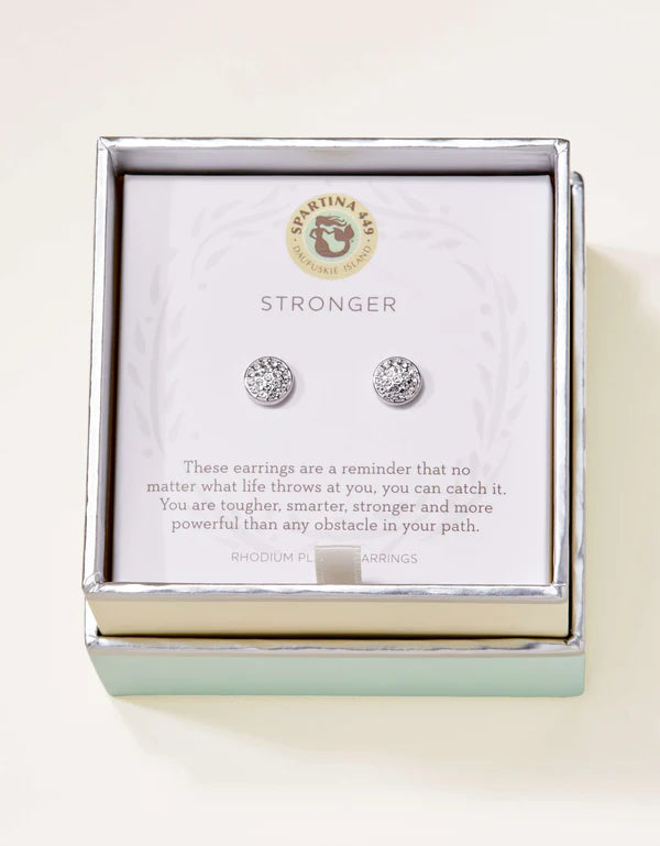 SLV Stud Earrings Stronger/Pave Disk Silver