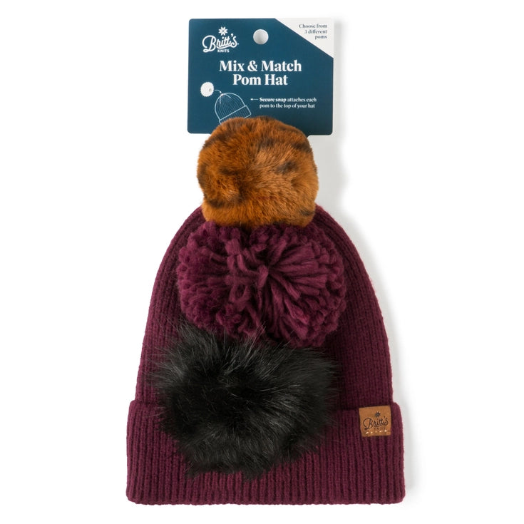 Britt's Knits Wine Snap To It Mix & Match Pom Hat