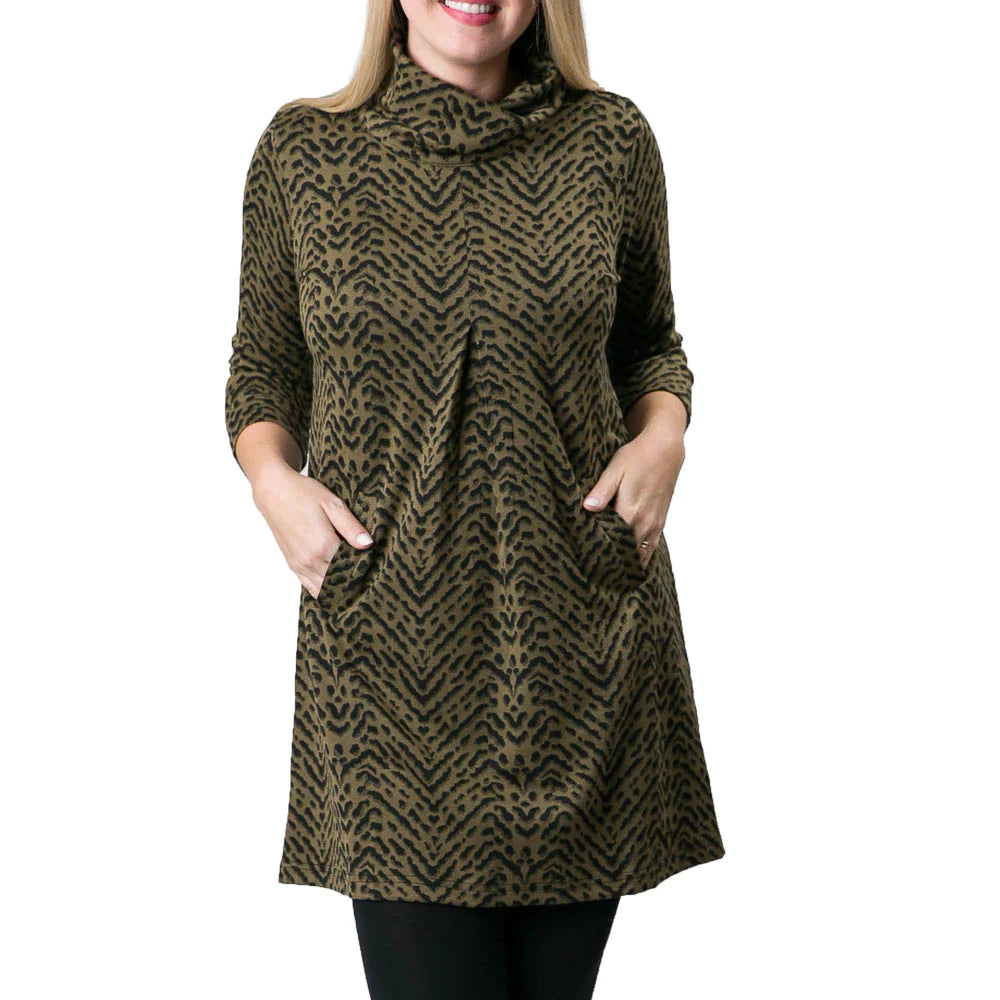Meghan Dress - Olive & Black - Zig Zag