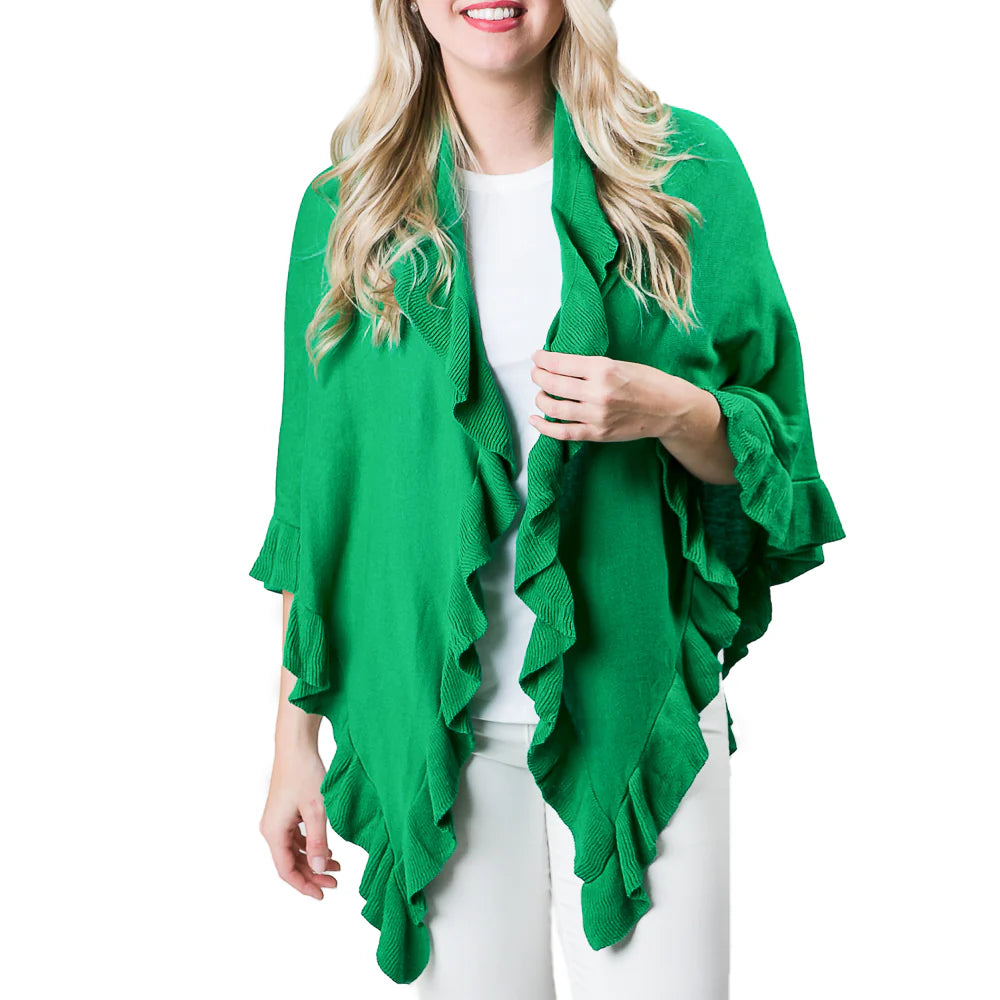 Ava Ruffle Wrap-Metallic Green