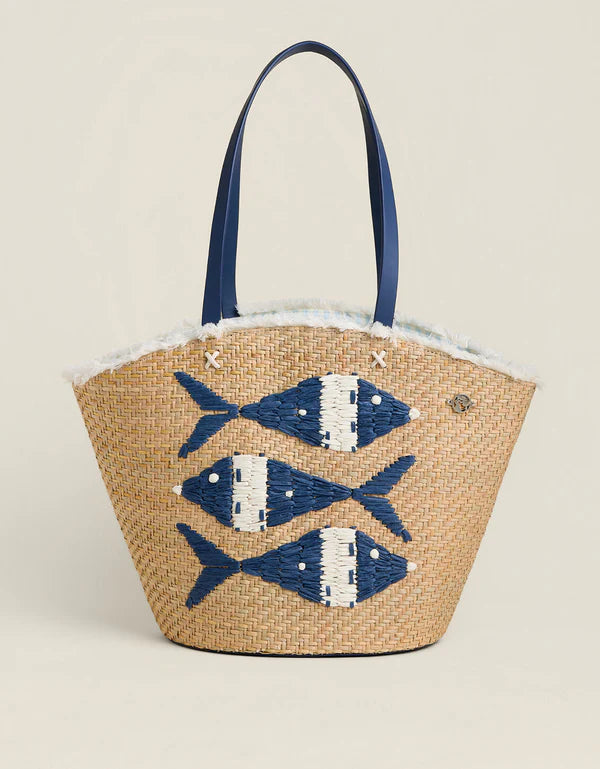Straw Fringe Tote Flagler Resort Fish Light Beige