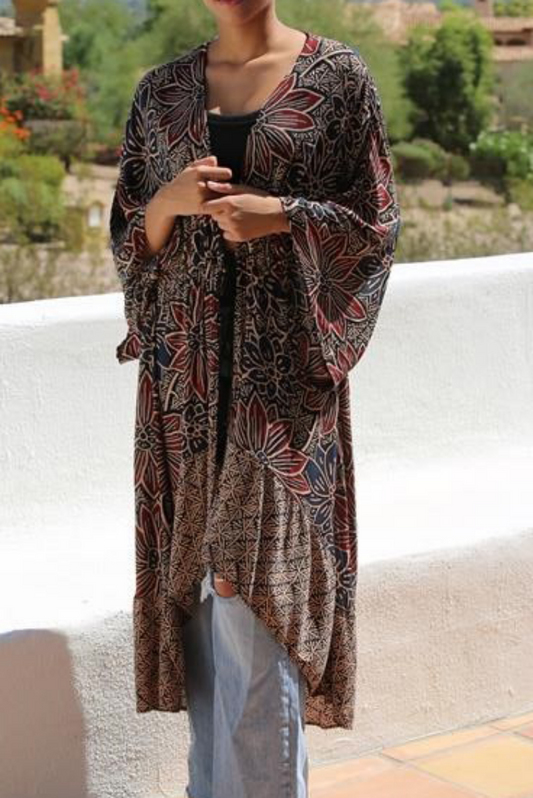 Black Challis Tie Front Duster