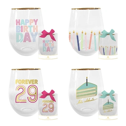 Stemless Birthday Wine Glass
