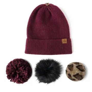 Britt's Knits Wine Snap To It Mix & Match Pom Hat