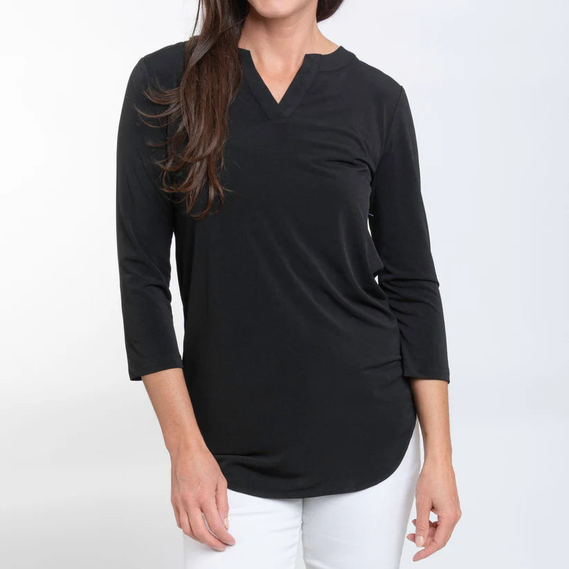 Knotch V-Neck Jersey Blouse - Jet Black