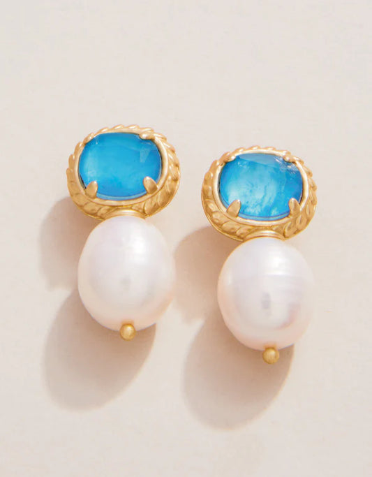 Karina Pearl Drop Earrings Blue