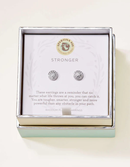 SLV Stud Earrings Stronger/Pave Disk Silver