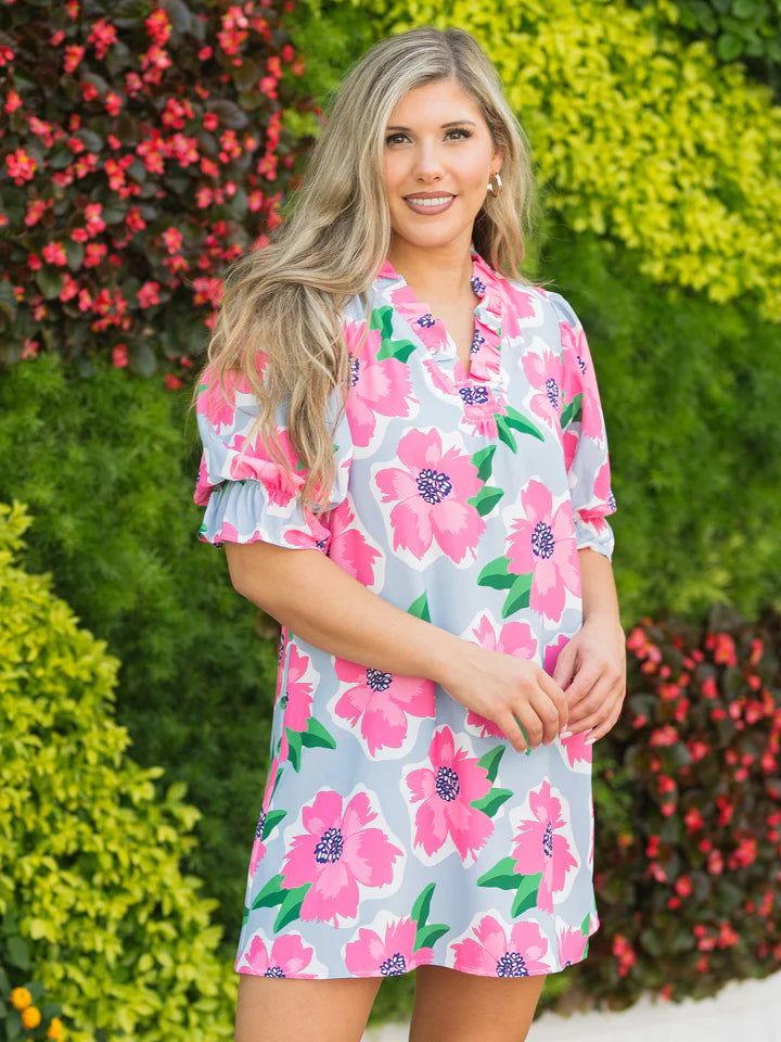Julie Dress Sea Flower-Blue