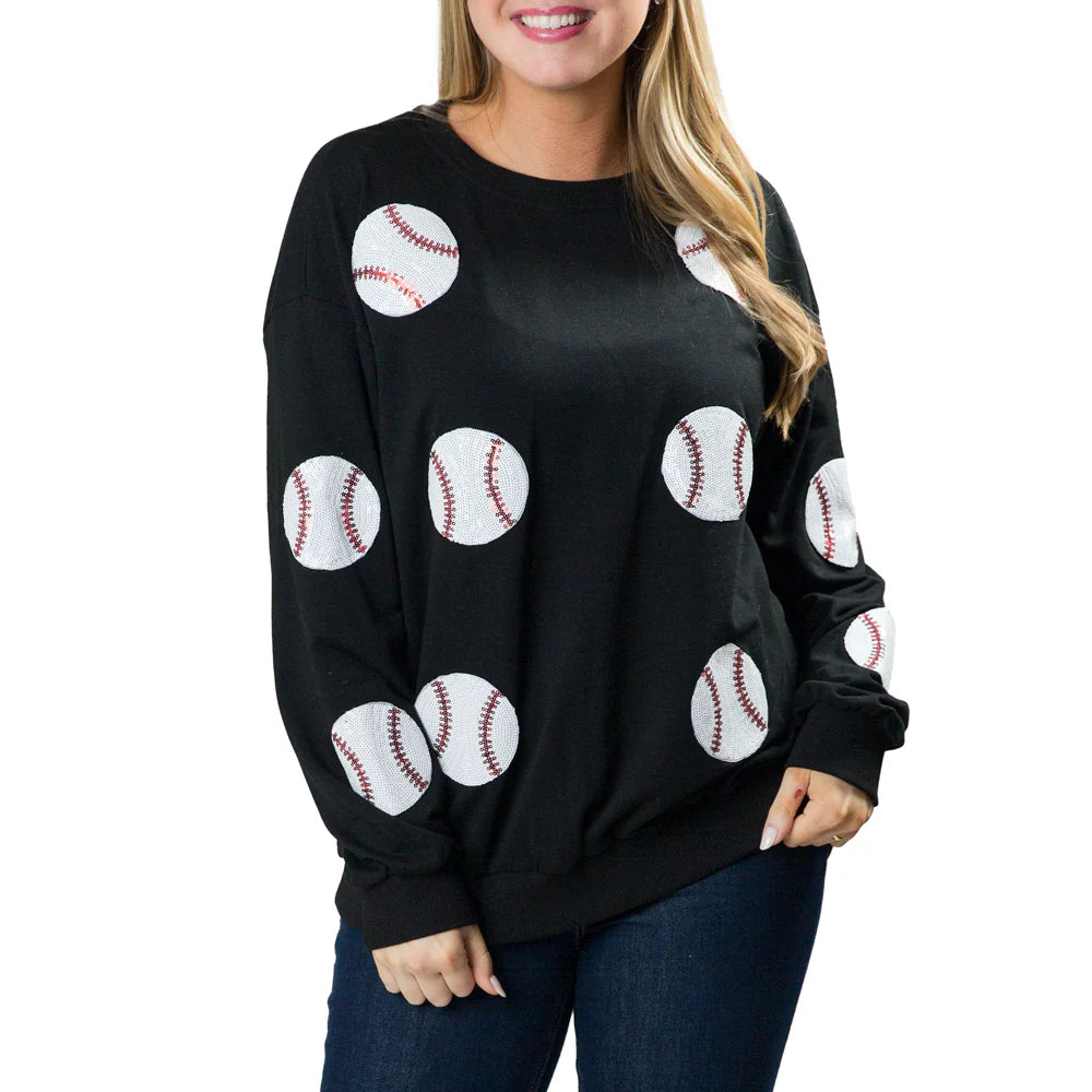 Sweatshirt-Black With Baseballs