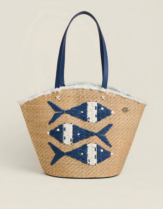 Straw Fringe Tote Flagler Resort Fish Light Beige