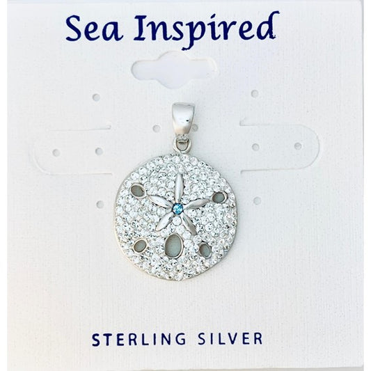 Sterling White Crystal Sand Dollar Pendant