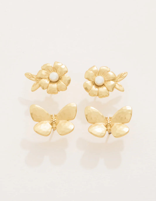 Posy Party Stud Earrings Set Gold