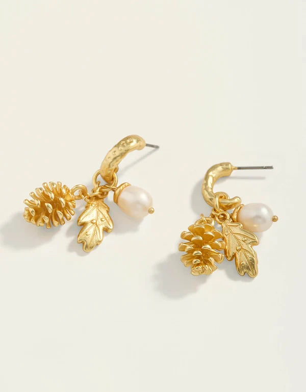 Pine Forest Earrings Pearl Gold