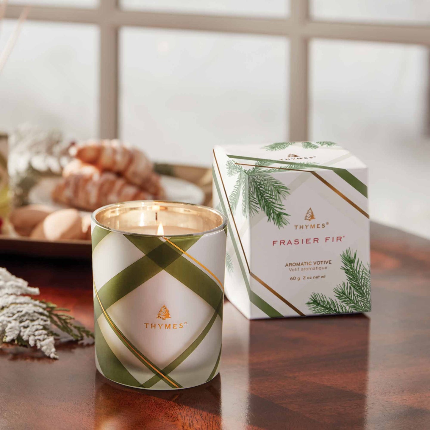 Frasier Fir Aromatic Candle Frosted Plaid 2oz Votive