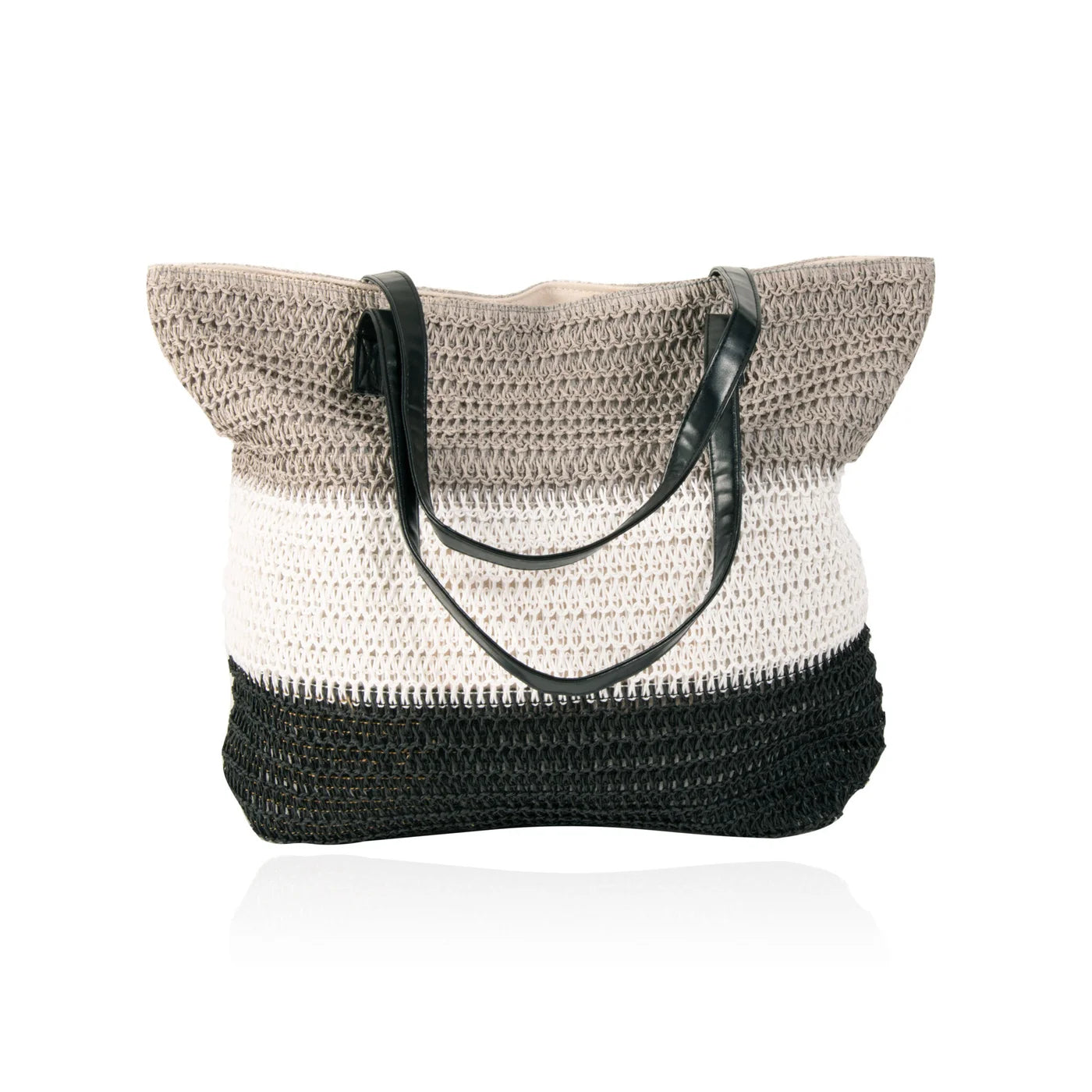 Contrast Woven Tote Gray