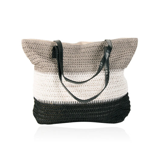 Contrast Woven Tote Gray