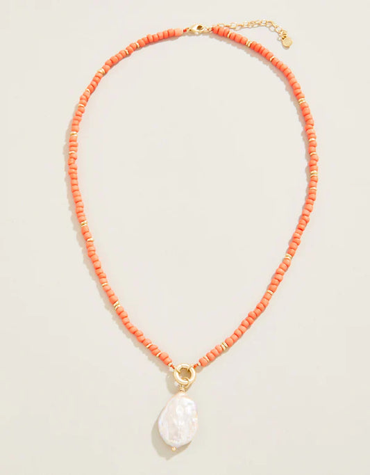 Harmony Beaded Charm Necklace Coral