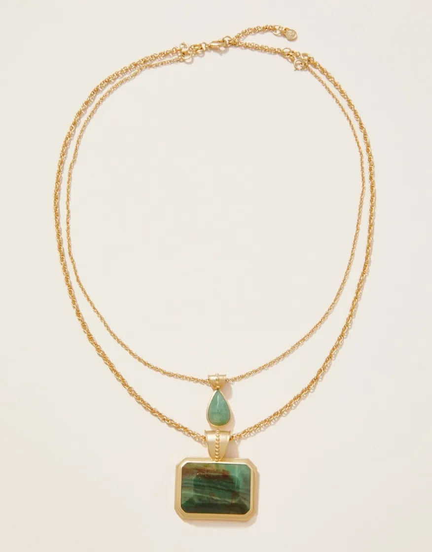 Layered Pendant Necklace 17" Green Adventure