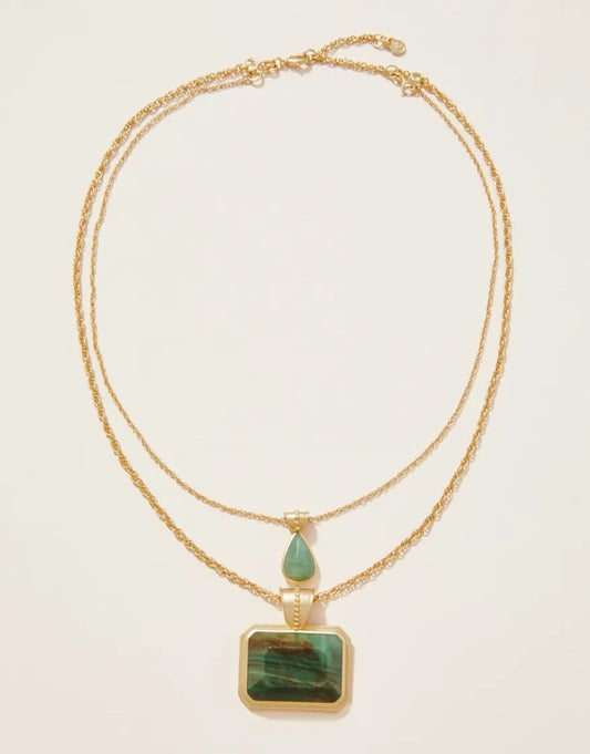 Layered Pendant Necklace 17" Green Adventure
