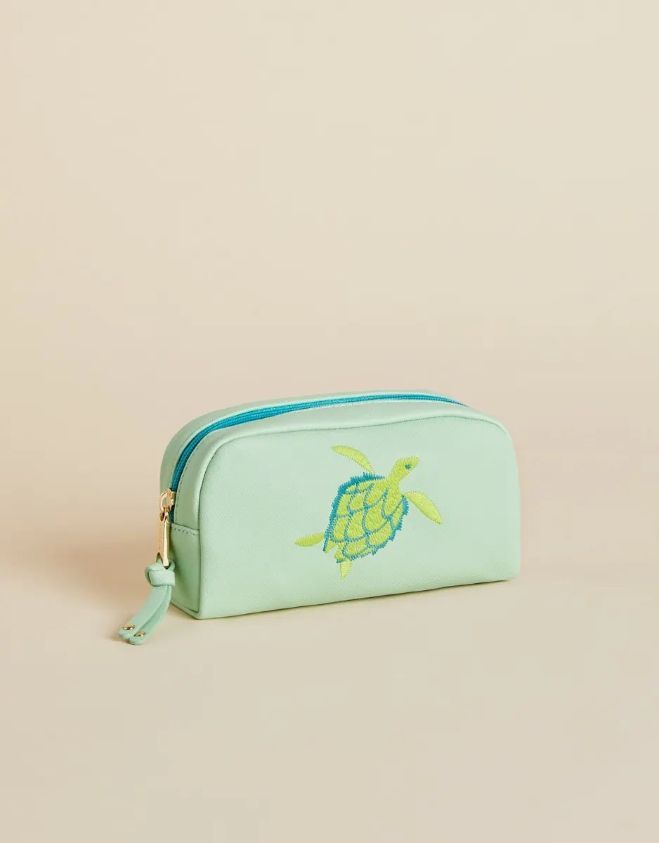 Embroidered Travel Case Turtle Seafoam