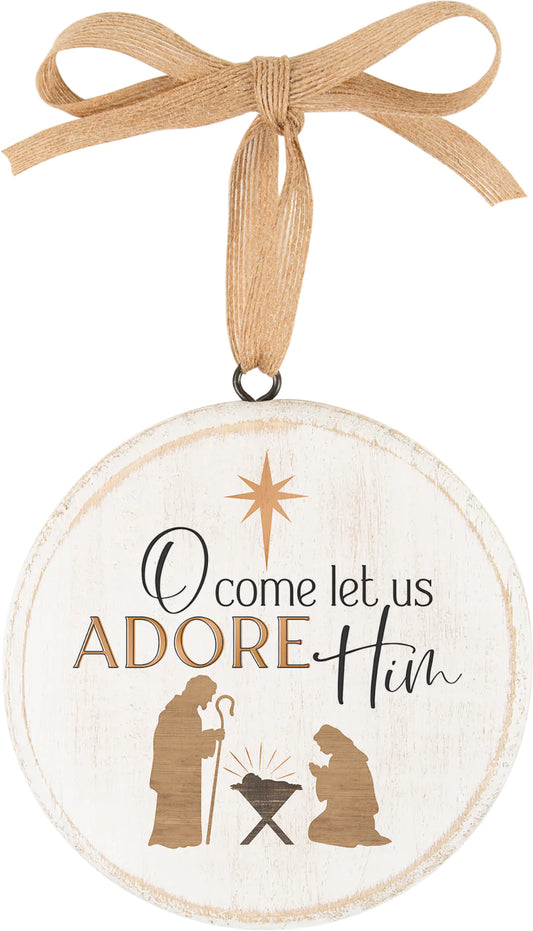P Graham Dunn O Come Let Us Adore Him 5 x 5 Wood Circle