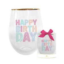 Stemless Birthday Wine Glass