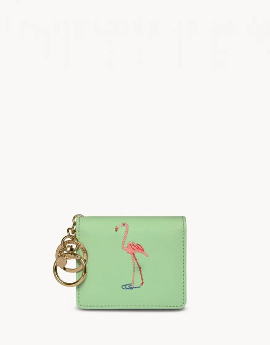 Card Keychain Embroidered Flamingo Sea Foam